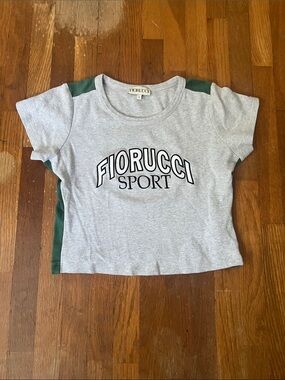 🎾💅Fiorucci Sport Grey Logo Crop Tee with Green Panels - S